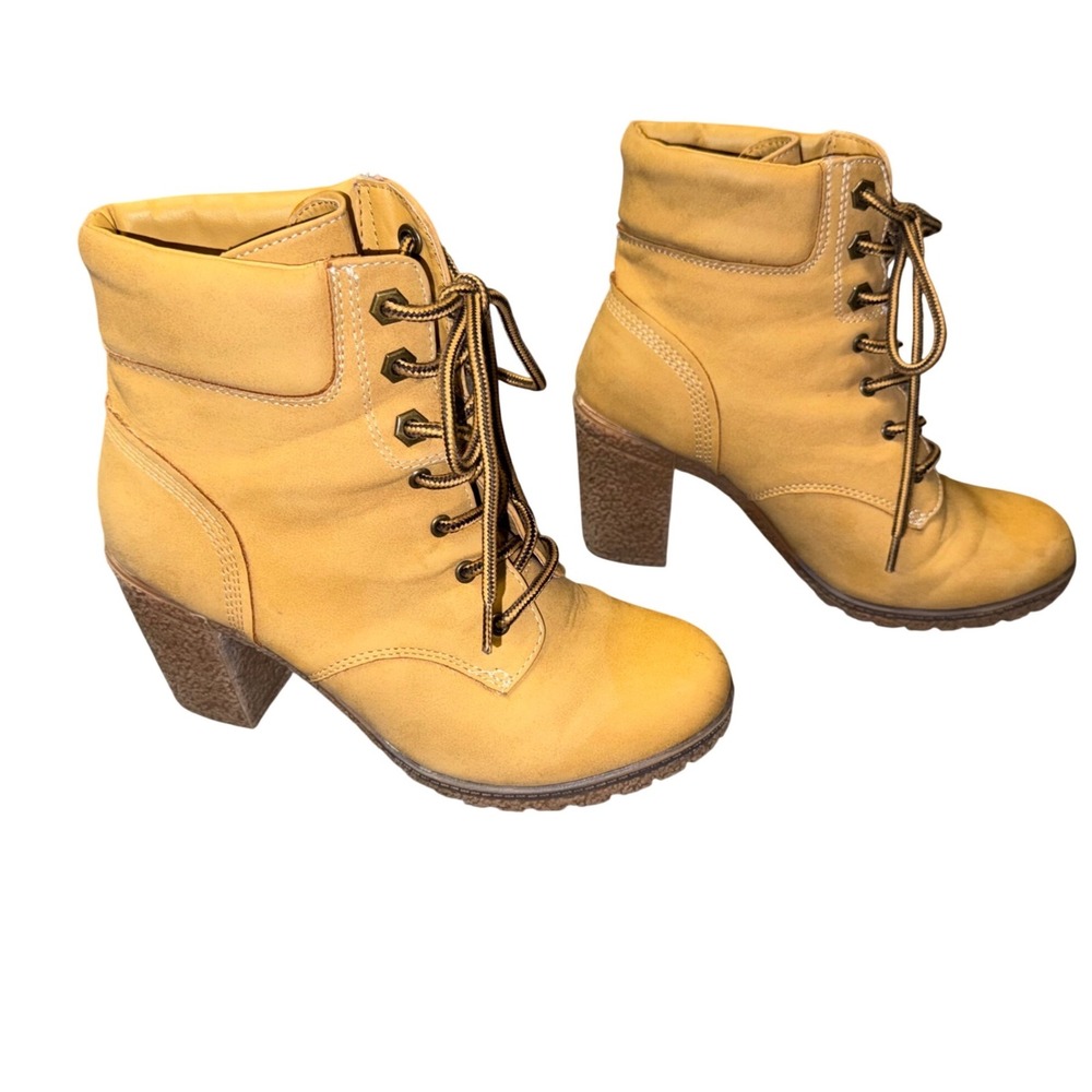 Bongo Y2K Robin Tan Wheat Lace Up Heeled Ankle Boots Womens NY Street Style 7M